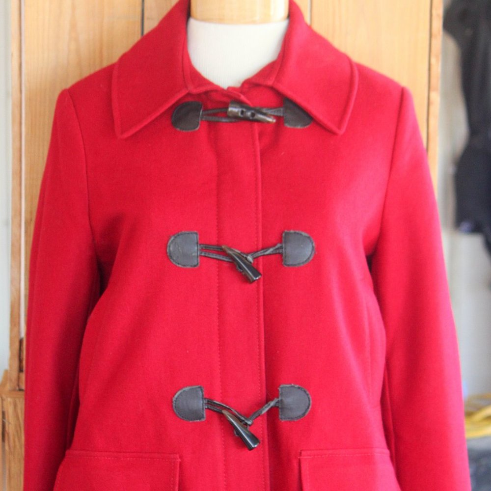 Tommy Hilfiger Red Wool Blend Pea Coat With Toggle Closure Womens M